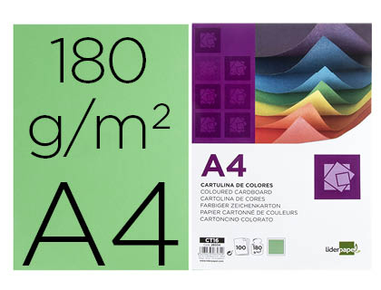 [CT16] CARTULINA LIDERPAPEL A4 180G/M2 VERDE BILLAR PAQUETE DE 100 HOJAS