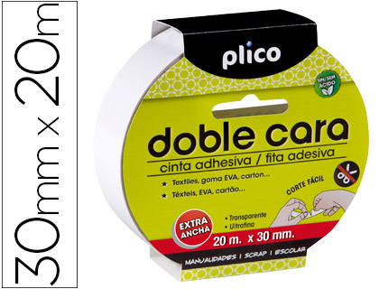 [13320] CINTA ADHESIVA PLICO DOBLE CARA 20 MT X 30 MM