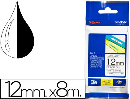 [TZE231] CINTA BROTHER TZE-231 BLANCO-NEGRO 12MM LONGITUD 8 MT