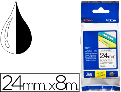 [TZE251] CINTA BROTHER TZE-251 BLANCO-NEGRO 24MM LONGITUD 8 MT
