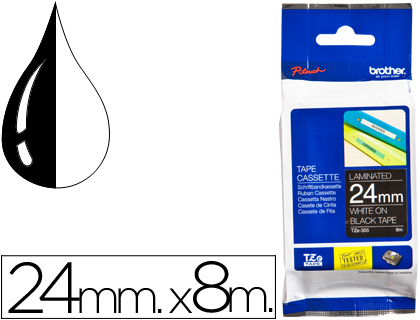 [TZE355] CINTA BROTHER TZE-355 NEGRO-BLANCO 24MM LONGITUD 8MT