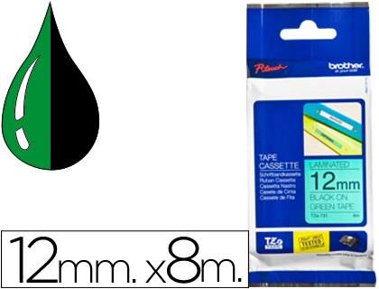 [TZE731] CINTA BROTHER TZE-731 VERDE-NEGRO 12MM LONGITUD 8 MT