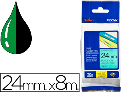 [TZE751] CINTA BROTHER TZE751 VERDE-NEGRO 24MM LONGITUD 8 MT