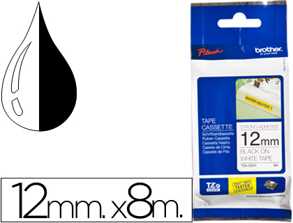 [TZES231] CINTA BROTHER TZES231 BLANCO-NEGRO 12MM LONGITUD 8 MT SUPERADHESIVA