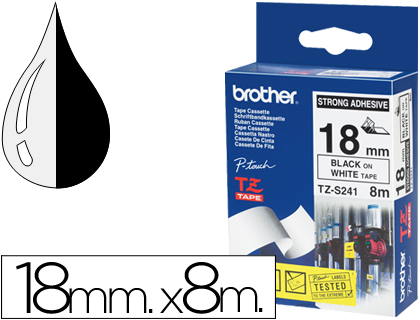 [TZES241] CINTA BROTHER TZES241 BLANCO-NEGRO 18MM LONGITUD 8 MT SUPERADHESIVA