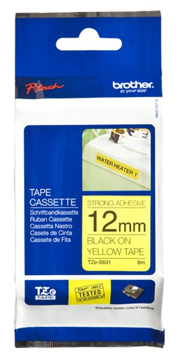 [TZE-S631] CINTA BROTHER TZE-S631 AMARILLO-NEGRO 12MM LONGITUD 8 MT SUPERADHESIVA
