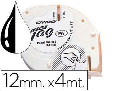 [S0721510] CINTA DYMO PAPEL 12MMX4MT NEGRO/BLANCO PARA LETRATAG
