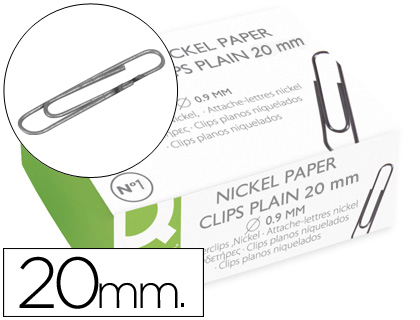[KF04476] CLIPS NIQUELADOS Q-CONNECT Nº1 20 MM CAJA DE 100 UNIDADES