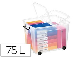 [2006760110] CONTENEDOR PLASTICO CEP 75 LITROS 485X600X415 MM TRANSPARENTE CON TAPA CIERRE HERMETICO Y 4 RUEDAS