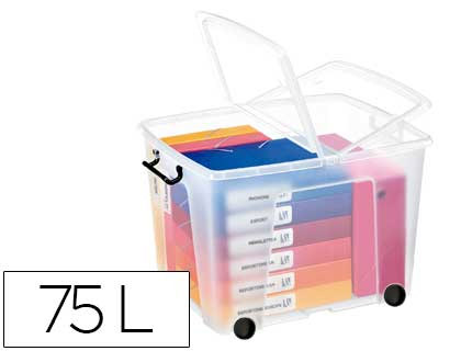 [2006760110] CONTENEDOR PLASTICO CEP 75 LITROS 485X600X415 MM TRANSPARENTE CON TAPA CIERRE HERMETICO Y 4 RUEDAS