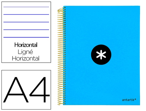 [KD01] CUADERNO ESPIRAL A4 MICRO ANTARTIK TAPA FORRADA 120H 90 GR HORIZONTAL 5 BANDAS 4 TALADROS COLOR AZUL
