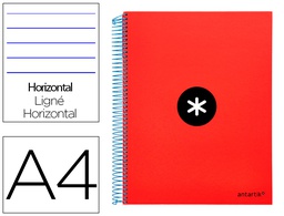 [KD02] CUADERNO ESPIRAL A4 MICRO ANTARTIK TAPA FORRADA 120H 90 GR HORIZONTAL 5 BANDAS 4 TALADROS COLOR ROJO