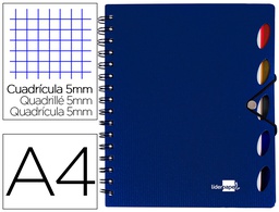[BE18] CUADERNO ESPIRAL LIDERPAPEL A4 MICRO EXECUTIVE TAPA PLASTICO 100H 80 GR CUADRO 5MM 5 SEPARADORES CON GOMILLA AZUL