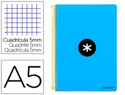 [KE11] CUADERNO ESPIRAL LIDERPAPEL A5 ANTARTIK TAPA DURA 80H 100 GR CUADRO 5MM CON MARGEN COLOR AZUL