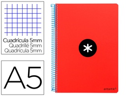 [KE12] CUADERNO ESPIRAL LIDERPAPEL A5 ANTARTIK TAPA DURA 80H 100 GR CUADRO 5MM CON MARGEN COLOR ROJO