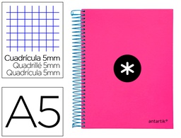 [KD35] CUADERNO ESPIRAL A5 MICRO ANTARTIK TAPA FORRADA 120H 90 GR CUADRO 5MM 5 BANDA S 6 TALADROS COLOR ROSA