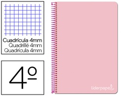 [BC58] CUADERNO ESPIRAL LIDERPAPEL CUARTO WITTY TAPA DURA 80H 75GR CUADRO 4MM CON MARGEN COLOR ROSA