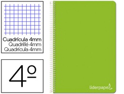 [BC25] CUADERNO ESPIRAL LIDERPAPEL CUARTO WITTY TAPA DURA 80H 75GR CUADRO 4MM CON MARGEN COLOR VERDE