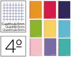[BC52] CUADERNO ESPIRAL LIDERPAPEL CUARTO WITTY TAPA DURA 80H 75GR CUADRO 6MM CON MARGEN COLORES SURTIDOS
