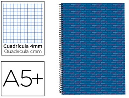 [BC33] CUADERNO ESPIRAL LIDERPAPEL CUARTO MULTILIDER TAPA FORRADA 80H 80 GR CUADRO 4MM CON MARGEN AZUL
