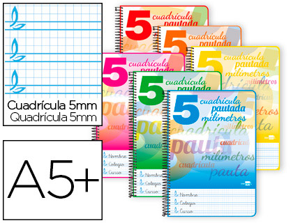 [BC47] CUADERNO ESPIRAL LIDERPAPEL CUARTO PAUTAGUIA TAPA BLANDA 40H 80 GR CUADRO PAUTADO 5MM COLORES SURTIDOS