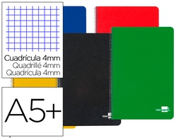 [BC44] CUADERNO ESPIRAL LIDERPAPEL CUARTO TAPA DURA 80H 60 GR CUADRO 4MM CON MARGEN COLORES SURTIDOS
