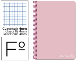 [BF73] CUADERNO ESPIRAL LIDERPAPEL FOLIO WITTY TAPA DURA 80H 75GR CUADRO 4MM CON MARGEN COLOR ROSA