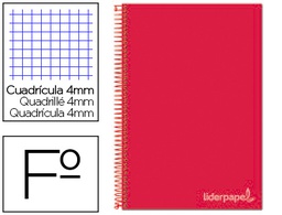 [BF34] CUADERNO ESPIRAL LIDERPAPEL FOLIO WITTY TAPA DURA 80H 75GR CUADRO 4MM CON MARGEN COLOR ROJO