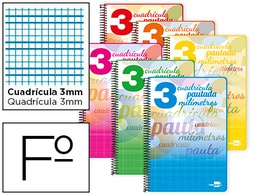 [BF81] CUADERNO ESPIRAL LIDERPAPEL FOLIO PAUTAGUIA TAPA DURA 80H 80 GR CUADRO PAUTADO 3 MMCON MARGEN COLORES SURTIDOS