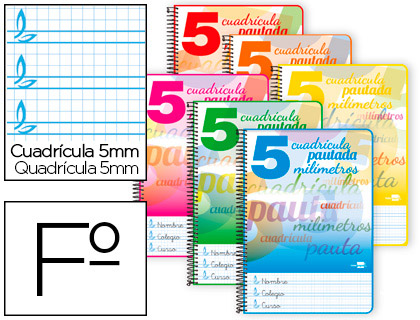 [BF83] CUADERNO ESPIRAL LIDERPAPEL FOLIO PAUTAGUIA TAPA DURA 80H 80 GR CUADRO PAUTADO 5MM CON MARGEN COLORES SURTIDOS