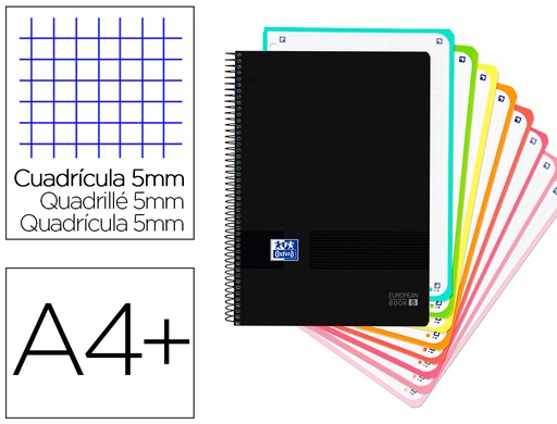 [400088489] CUADERNO ESPIRAL OXFORD EBOOK 8 TAPA PLASTICO DIN A4+ 160 H CUADRICULA 5 MM BLACK'N COLORS TURQUESA