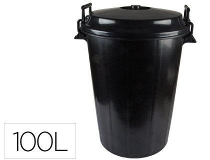 [005248] CUBO DE BASURA CON TAPA NEGRO 100 L PARA BOLSAS 85X105 CM
