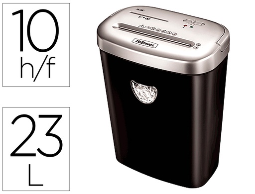 [4653101] DESTRUCTORA DE DOCUMENTOS FELLOWES 53C CAPACIDAD DE CORTE 10 HOJAS DESTRUYE GRAPASCLIPS TARJETAS Y CD 23 LITROS