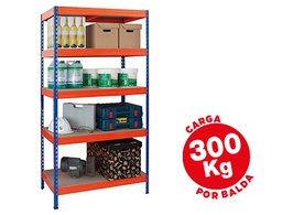 [STABIL 100/50] ESTANTERIA METALICA AR STORAGE 192X100X50CM 5 ESTANTES 300KG POR ESTANTE BANDEJAS DE MADERA SIN TORNILLOS AZUL/NARANJA
