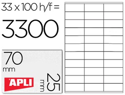 [1270] ETIQUETA ADHESIVA APLI 1270 TAMAÑO 70X25 MM -FOTOCOPIADORA -LASER -INK-JET-CAJA CON 100 HOJAS DIN A4