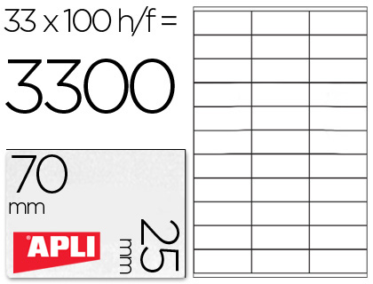 [1270] ETIQUETA ADHESIVA APLI 1270 TAMAÑO 70X25 MM -FOTOCOPIADORA -LASER -INK-JET-CAJA CON 100 HOJAS DIN A4