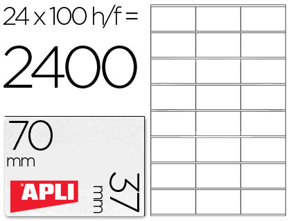 [1273] ETIQUETA ADHESIVA APLI 1273 TAMAÑO 70X37 MM FOTOCOPIADORA LASER INK-JET CAJA CON 100 HOJAS DIN A4