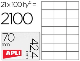 [01276] ETIQUETA ADHESIVA APLI 1276 TAMAÑO 70X42,4 MM PARA FOTOCOPIADORA LASER INK-JET CAJA CON 100 HOJAS DIN A4