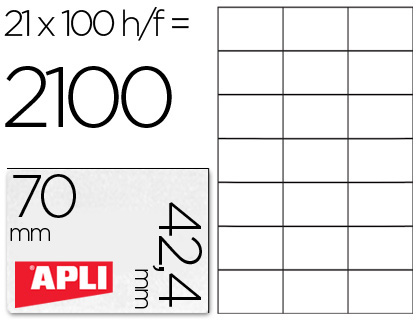 [01276] ETIQUETA ADHESIVA APLI 1276 TAMAÑO 70X42,4 MM PARA FOTOCOPIADORA LASER INK-JET CAJA CON 100 HOJAS DIN A4