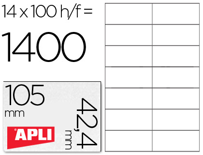 [1277] ETIQUETA ADHESIVA APLI 1277 TAMAÑO 105X42.4 MM -FOTOCOPIADORA -LASER E INKJET-CAJA CON 1400 ETIQUETAS