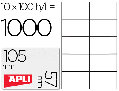 [01278] ETIQUETA ADHESIVA APLI 1278 TAMAÑO 105X57 MM PARA FOTOCOPIADORA LASER INK-JET CAJA CON 100 HOJAS DIN A4