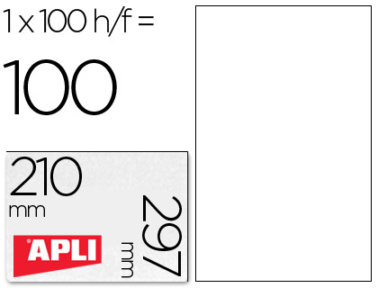 [1281] ETIQUETA ADHESIVA APLI 1281 210X297 MM FOTOCOPIADORA LASER INK-JET CAJA CON 100 HOJAS DIN A4