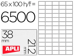 [01283] ETIQUETA ADHESIVA APLI 1283 TAMAÑO 38X21.2MM PARA FOTOCOPIADORA LASER INK-JET CAJA CON 100 HOJAS DIN A4