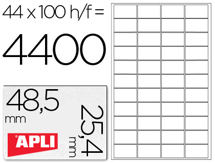 [01285] ETIQUETA ADHESIVA APLI 1285 TAMAÑO 48,5X25,4 MM PARA FOTOCOPIADORA LASER INK-JET CAJA CON 100 HOJAS DIN A4