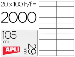 [01299] ETIQUETA ADHESIVA APLI 1299 TAMAÑO 105X29 MM PARA FOTOCOPIADORA LASER INK-JET CAJA CON 100 HOJAS DIN A4