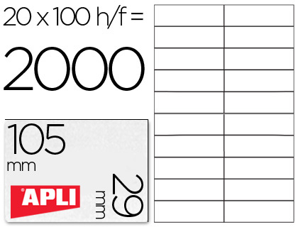 [01299] ETIQUETA ADHESIVA APLI 1299 TAMAÑO 105X29 MM PARA FOTOCOPIADORA LASER INK-JET CAJA CON 100 HOJAS DIN A4