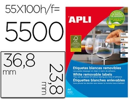 [3051] ETIQUETA ADHESIVA APLI 36,8X23,8 MM FOTOCOPIADORA LASER INKJET CAJA 100 HOJAS DIN A4 CON 5500 ETIQUETAS