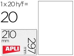 [1225] ETIQUETA ADHESIVA APLI TRANSLUCIDAS 1225 210X297 MM FOTOCOPIADORA LASER CAJA CON 20 ETIQUETAS