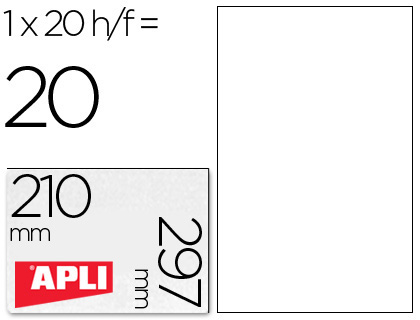 [1225] ETIQUETA ADHESIVA APLI TRANSLUCIDAS 1225 210X297 MM FOTOCOPIADORA LASER CAJA CON 20 ETIQUETAS