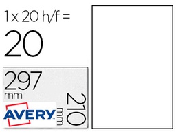[L4775-20] ETIQUETA ADHESIVA RESISTENTE AVERY POLIESTER BLANCA 210X297 MM LASER PACK DE 20 UNIDADES